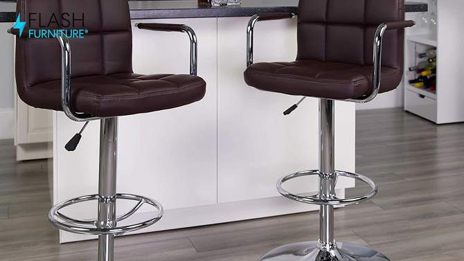 Flash Furniture Contemporary Quilted Vinyl Adjustable Height Barstool with Arms and Chrome Base, 2 of 11, play video
