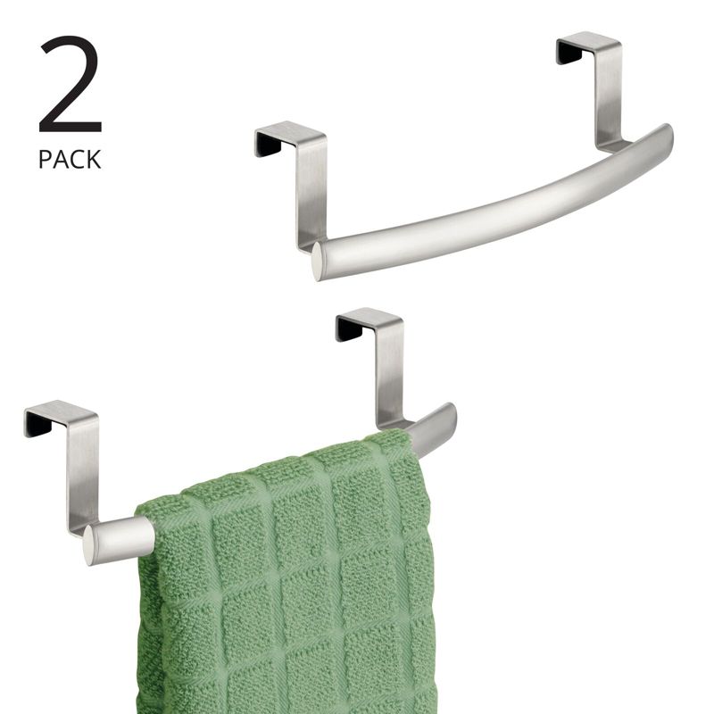mDesign Steel Over Door Curved Towel Bar Storage Hanger - 2 Pack, Brushed Chrome, 2 of 8