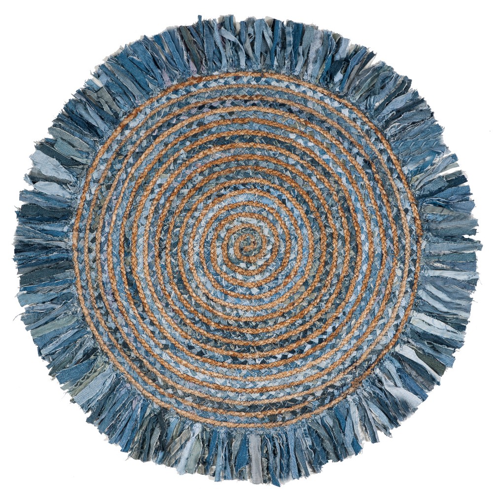 3' Round Striped Woven Accent Rug Ivory/Denim - Safavieh