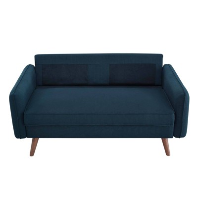 Beige Tufted Fabric Loveseat with Solid Wood Legs and Pillow Back