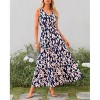 Womens Summer Dress V Neck Elastic Waist Sleeveless Floral Elegant Casual Maxi Dress - 3 of 4