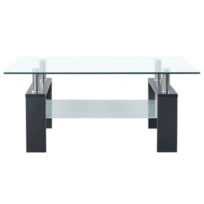 Gray and Transparent Glass Coffee Table with Melamine Legs
