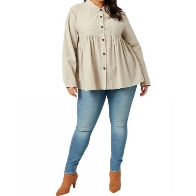 Women's Corduroy Button Up Peplum Shirt - Hayden LA