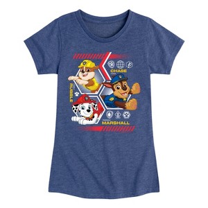 Girls' - Paw Patrol - Chase Rubble Marshall Hexagons Fitted Short Sleeve Graphic T-Shirt - 1 of 4