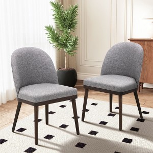 Set of 2 Large Upholstered Dining Chairs with High Back and Wood Legs, Deep Seat Fabric Kitchen Side Chairs for Dining Room - 1 of 4