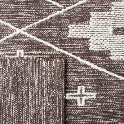 Ivory and Brown Handwoven Wool Cotton Flatweave Rug
