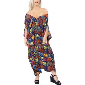 LA LEELA Women's Beachwear Summer Swim Beach Dress Cover Ups for Swimwear Women Long Tunics Swimsuit Coverups for Women Tops 2X-3X Orange, Geometric - 1 of 4