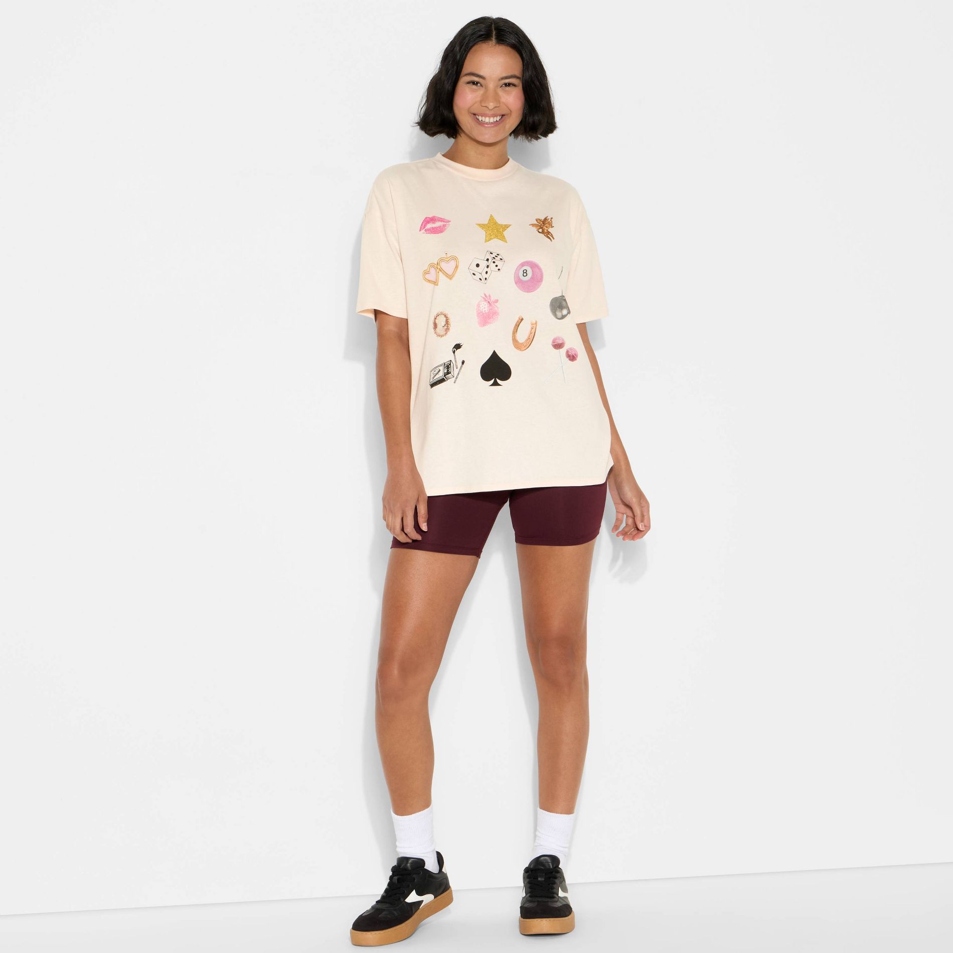 Women's Loose Fit Short Sleeve Crewneck Oversized Graphic T-Shirt - Wild Fable™