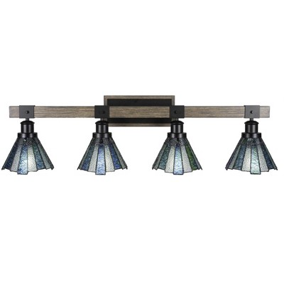 Toltec Lighting Tacoma 4 - Light Vanity in  Black/Painted Wood with 7" Sea Ice Art Glass Shade