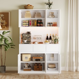 COZONY 70" Pantry Cabinet with Charging Station, Tall Kitchen Storage Cabinet with Microwave Stand, 3 Drawers & Adjustable Shelves for Dining Room - 1 of 4