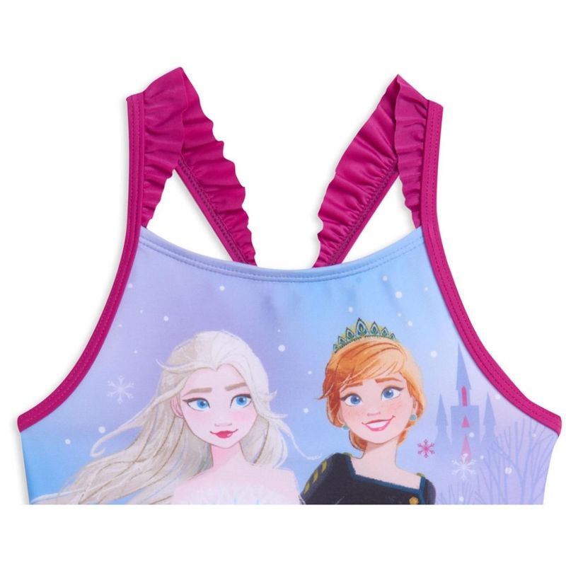 Disney Princess Anna Elsa Girls Tankini Top and Bikini Bottom Swim Set Toddler to Little Kid, 4 of 9