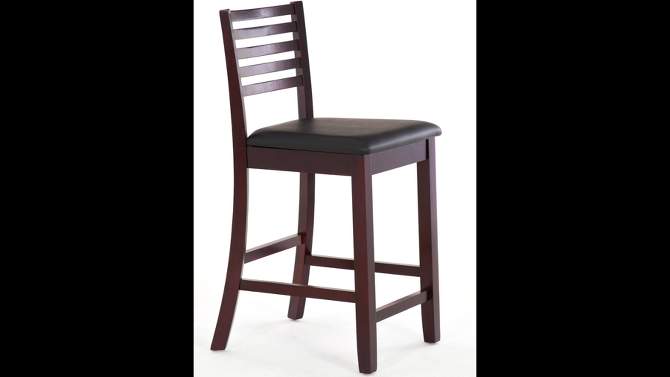 24&#34; Torino Ladder Back Faux Leather Counter Height Barstool Upholstered Seat - Espresso Wood - Linon, 2 of 16, play video