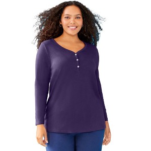 Catherines Women's Plus Size Suprema Studio V-Neck Henley Top - 1 of 4