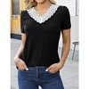 Women's  2025 Lace V Neck Short Sleeve Shirts Summer Casual Tunic Blouse for Women T-Shirts - 4 of 4