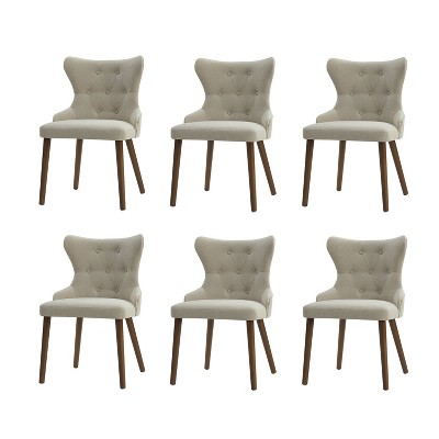 Lidia Mid-century Modern Wingback Dining Chair with Solid Wood Legs Set of 6|ARTFUL LIVING DESIGN-Ivory
