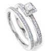 Pompeii3 5/8Ct Princess Cut Diamond Engagement Matching Wedding Halo Ring Set White Gold - 4 of 4