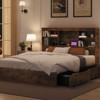 Homhougo King Size Bed Frame with High Storage Bookcase Headboard, Wood Bed Frame with 4 Storage Drawers Brown - 2 of 4