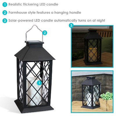 Black Solar LED Flameless Candle Lantern Set of 2