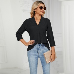 Women's Casual Tops V Neck Dressy Shirt Business Eyelet Embroidery Hollow-Out Blouse - 1 of 4