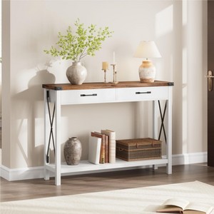 Woode Entryway Table, Farmhouse Console Table with 2 Drawers, Sofa Table with Storage - 1 of 4