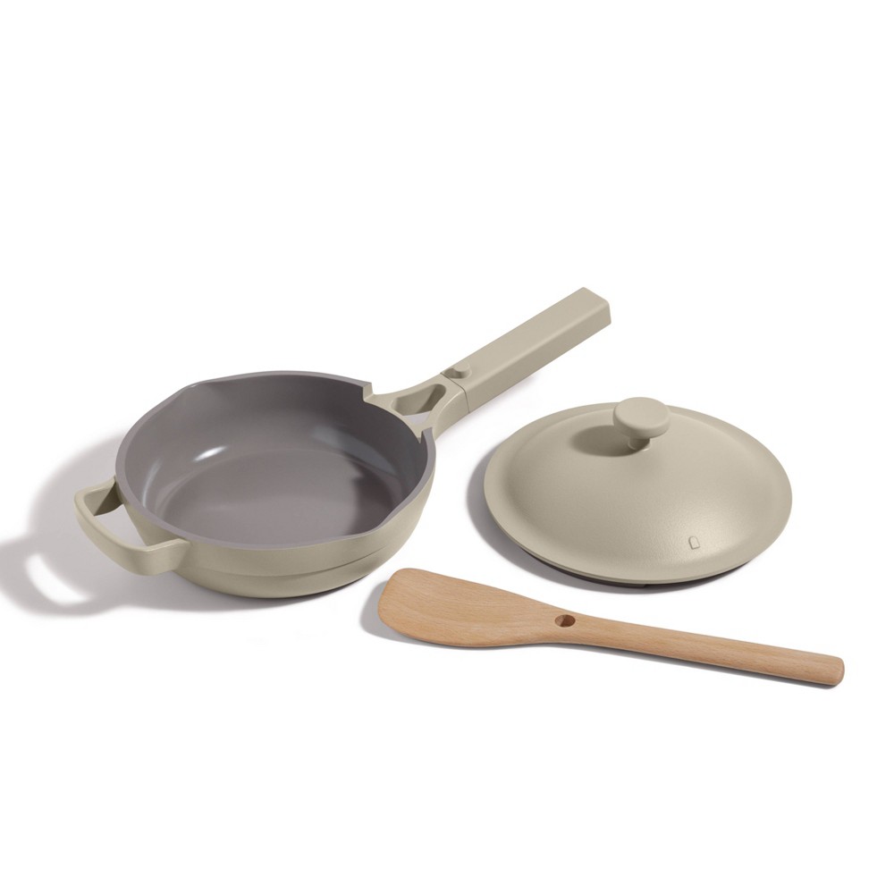 Our Place 3pc Aluminum Ceramic Nonstick Mini Always Pan Set Cream: Hand Wash, Gas & Electric Compatible, 1.2L Capacity