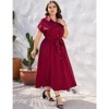 Coolmee Women's Plus Size Summer Dress Tie Belt Work Polo Dress Business Casual Button Down Maxi Dresses - 4 of 4