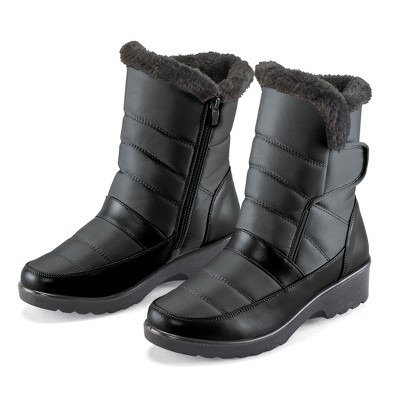Collections Etc Warm Faux Fur Trimmed Calf-High Boots with Ice Grippers