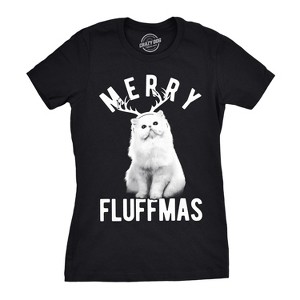 Womens Merry Fluffmas T Shirt Funny Christmas Cat Tee - Crazy Dog Women's T Shirt Gift For Christmas - 1 of 4