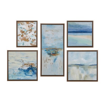 (Set of 5) Horizon Gallery Art Set with Bronze Frame Blue: Madison Park Modern Abstract Digital Art, MDF & Canvas