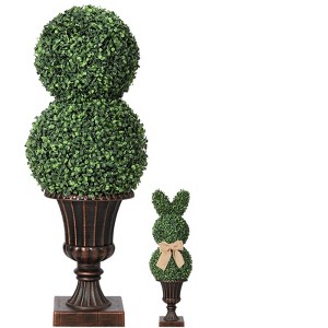3 FT(38") Artificial Boxwood Topiary Tree Double Ball/Sphere Faux Tall All Year Green Fake Plant Topiary Trees Artificial Outdoor - 1 of 4
