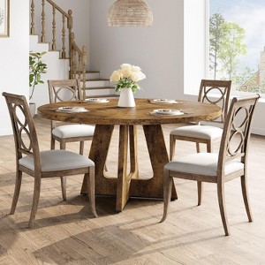 47" Round MDF Dining Table for 4-6, Farmhouse Style Wood Top & Legs, Large Home Table for Kitchen Living Room (No Chairs) - 1 of 4