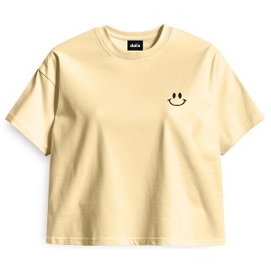 Dalix Smile Face Boxy Short Sleeve Tee Relaxed Summer Cotton Garment Dyed Womens - 1 of 4