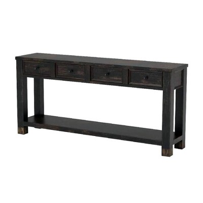 Sofa Table with 4 Drawers and Thick Block Legs Brown - Benzara