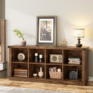 8 Cube Storage Organizer Book shelf, 3 Tier Horizontal Bookcase, Industrial Storage Bookcase for Entryway, Low Bookshelf for Living Room - 1 of 4