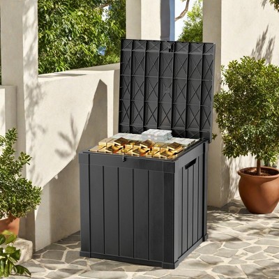 FURNIinspire Deck Boxes 50 Gallon Deck Box, Outdoor And Indoor Storage Container, Waterproof Resin Storage Bin, Storage Box, Black, 22“*22”*24“