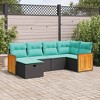 vidaXL 6-Piece Patio Sofa Set with Cushions - Black Poly Rattan Outdoor Furniture for Garden/Patio/Terrace - 2 of 4