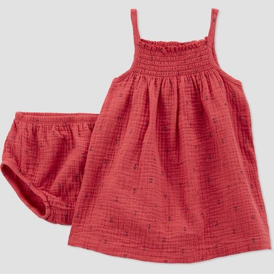 Image of Carter's Just One You® Baby Girls' 2pc Anchor Romper Set - Red 9M