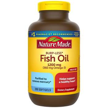 Nature Made Burp Less Ultra Omega 3 Fish Oil for Heart Health Supplements 1200 mg Omega 3 Softgels - 200ct