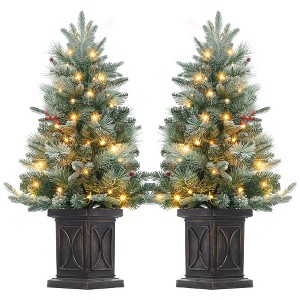 Homhougo 3 Ft Artificial Christmas Tree with Potted Base, Compact Holiday Tree for Indoor Home Decor or Tabletop Display - 1 of 4