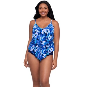 Trimshaper Women's Ronnie Two Tier Ruffle Tankini Swimsuit Top - 1 of 3