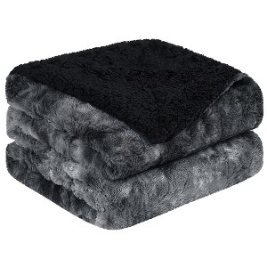 PiccoCasa Luxury Shaggy Faux Fur Fleece Soft Warm Reversible Tie-dye Blankets - 1 of 4