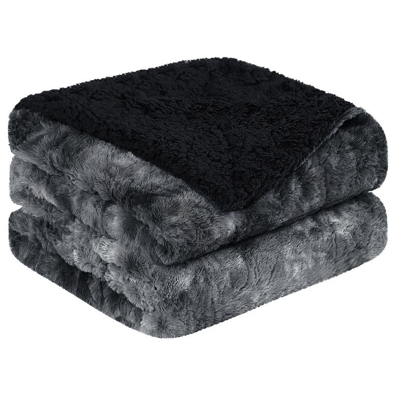 PiccoCasa Luxury Shaggy Faux Fur Fleece Soft Warm Reversible Tie-dye for Sofa Couch Bed Blankets, 1 of 6