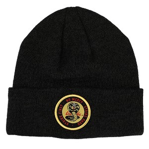 Cobra Kai Woven Embroidered Logo Patch Marled Acrylic Yarn Knitted Cuffed Beanie Hat for Men - 1 of 2