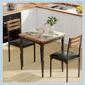 Jojoka 3 Piece Dining Table Set for 2 with Spiral Legs, Space-Saving Kitchen Table and Chairs for Small Spaces, Apartment, Rustic Industrial Style - 1 of 4