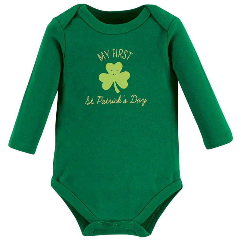 Hudson Baby Infant Girl Cotton Long-Sleeve Bodysuits, St Patricks Rainbow, 3 of 6