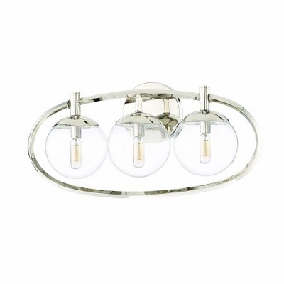 Piltz 23" Polished Nickel Solar-Inspired 3-Light Vanity with Clear Glass Shades