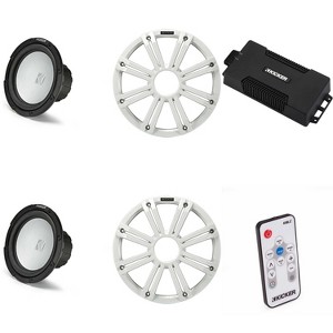 Kicker 48PXA6001 Weatherproof Powersport Mono Amp & (2) 10" 4 Ohm Marine Subwoofer ( White Grill ) Includes LED Remote - 1 of 4
