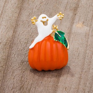 ShineHigh Halloween Pumpkin and Ghost Brooch for Women – Enamel Pin with Goldtone Accents and Clear Crystal Details, 1.5-Inch Festive Fall Jewelry - 1 of 1