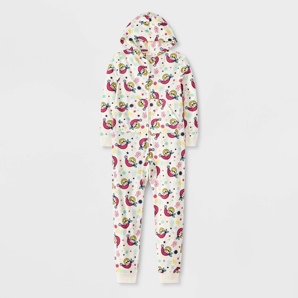 Photos - Other Textiles Girls' 'Smiley Santa' Union Suit - Cat & Jack™ Cream XS