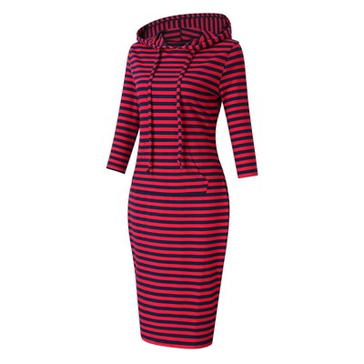 Women Long Sleeve Hooded Sweatshirt Midi Dress